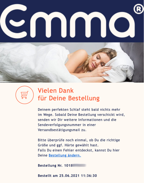 Emma Boxspringbett Bestellbestaetigung